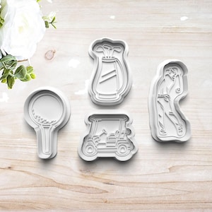 Golf Cookie Cutter Set | Polymer Clay Fondant Stamp Embosser | Golf Club Cart Bag Tee | Gift for Golf Lover | Customizable | 3D Printed