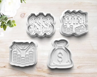 Money Cookie Cutter Set | Clay Fondant Stamp Embosser | Gift for Banker | Dollar Sign | Money Bag | Gold Coins | 3D Printed | Custom