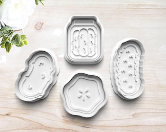 Pickle Cookie Cutter Set | Polymer Clay Fondant Stamp | Embosser | Gift for Pickle Lover | Pickle Jar | 3D Printed | Customizable