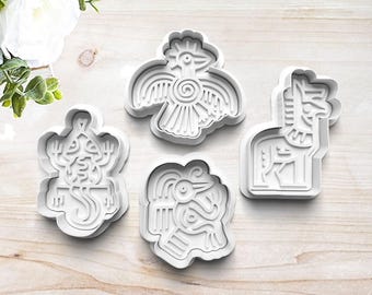 Aztec Symbols Cookie Cutter Set | Polymer Clay Fondant Stamp | Embosser | Aztec Maya Calendar | Eagle | Indigenous Mexican | Customizable