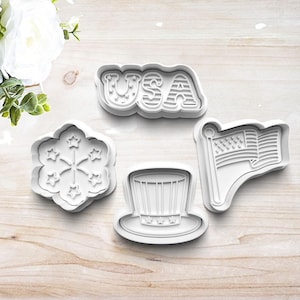 Fourth of July Cookie Cutter Set | Polymer Clay Fondant Stamp Embosser | USA | Firework | Flag | America | American | Holiday |Customizable