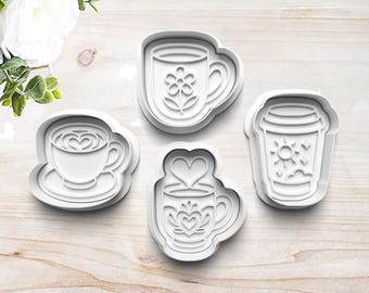 Coffee Espresso Barista Cookie Cutter Set | Clay Fondant Stamp Embosser | Monster | Gift for Coffee Lover | Barista Gift | Coffee Mug