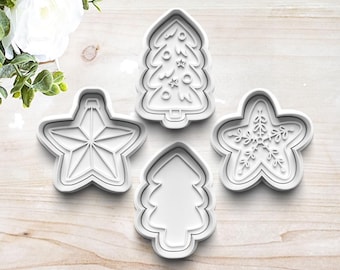 Customizable Christmas Cookie Cutter Set | Clay Fondant Stamp | Christmas Tree | Star | 3D Printed | Customizable
