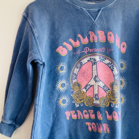 Billabong, Vintage Y2K Billabong Crewneck Sweatshirt Cropped Blue Peace Sign Graphic Sz S
