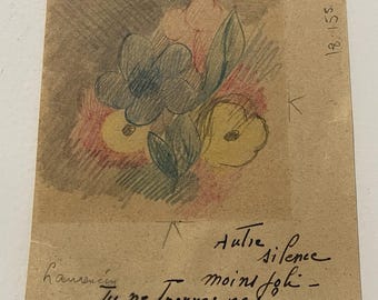 Vintage MARIE LAURENCIN (FRENCH,1883-1956) Small Colored Pastel Pencil Sketch Signed