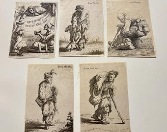 Antique Etchings Jan van Vliet Dutch Figures Beggars 1652 Old Master Style Lot