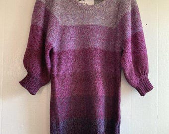 Vintage Sweater 90s Y2K Energie Striped Knit 3/4 Sleeve Puff Sleeve Crew Sz M