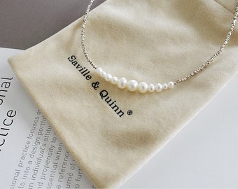 Sterling Silver Pearl Necklace, Broken Silver And Freshwater Pearl, Perfect birthday for Her