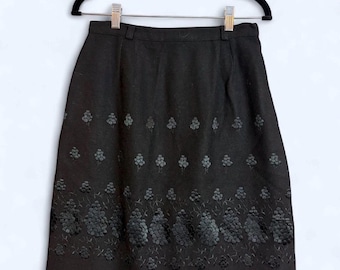 Vintage jaren 50 zwarte geborduurde wollen rok