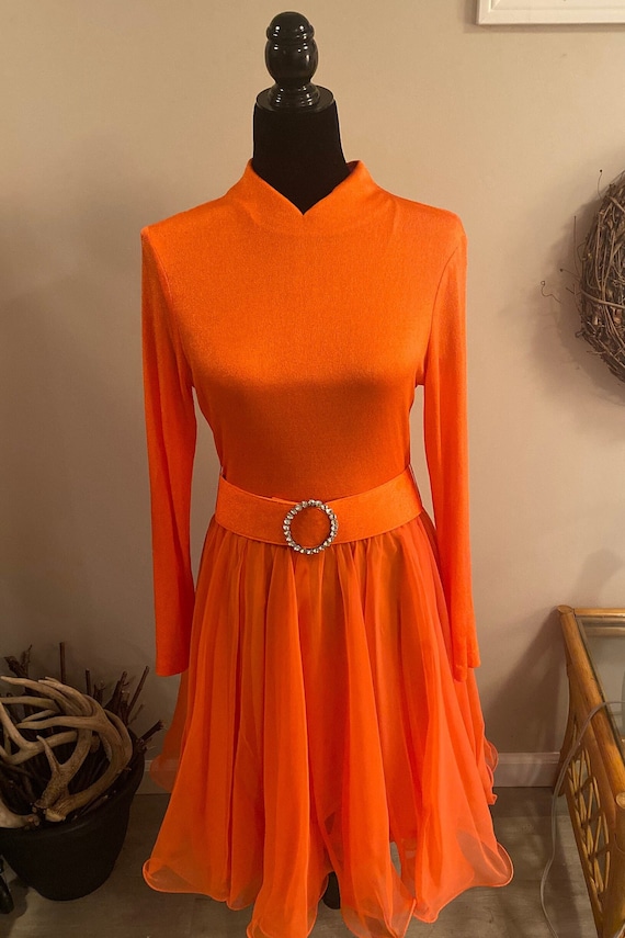 Vintage orange chiffon dress by Miss Elliette Cali