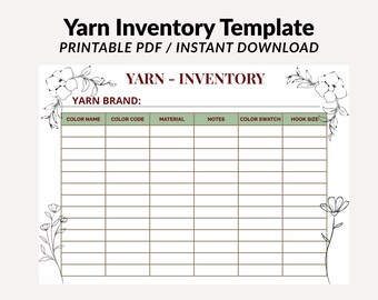 Yarn Stash Listing Chart | Instant Digital Download | Knit and Crochet Organizer | Yarn Tracker & Fiber Arts Planner / English