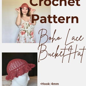 Boho Lace Bucket Hat Crochet Pattern/Wavy Ruffle Brim Summer Hat/V- Stitch & Granny Stitch Design/Beginner Friendly/English Pattern/US Terms