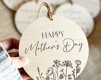 Wildflower Mother’s Day Personalised Circle Plaque Sign Engraved Neutral Decor Mum Grandma Nanny Nan Birthday Keepsake