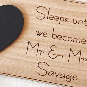 Oak Wedding Countdown Plaque Sign Personalised Chalkboard Mr & Mrs Engagement Gift image 2