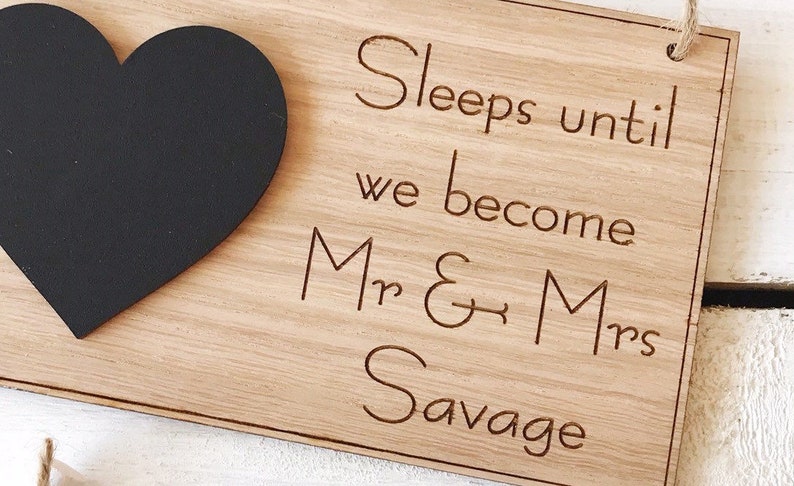 Oak Wedding Countdown Plaque Sign Personalised Chalkboard Mr & Mrs Engagement Gift image 2