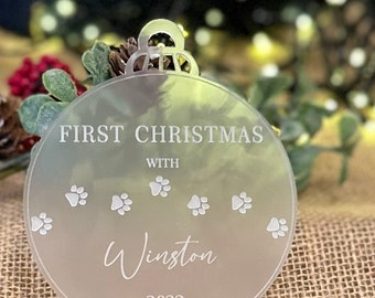 Pet Christmas Decoration Personalised Frosted Acrylic Tree Xmas First 1st 2023 Name Home Secret Santa Keepsake Bauble Cat Dog Gift