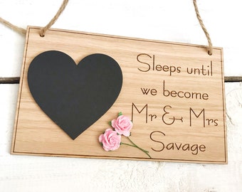 Personalised Countdown Rose Wedding Plaque Bride & Groom Engagment Gift Handmade