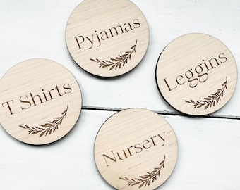 Leaves Wooden Storage Label | Nursery | Playroom | Laundry | Box | Basket | Custom Made |  Disc | Draw | Laser Engraved Office Organisation