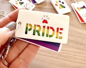 Personalised Pride Keyring Rainbow LGBTQ+ Pet Keychain Dad Mum Dog Handmade Acrylic Gift