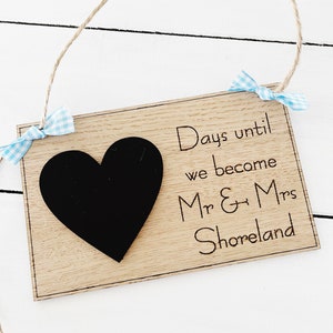 Oak Wedding Countdown Plaque Sign Personalised Chalkboard Mr & Mrs Engagement Gift image 5