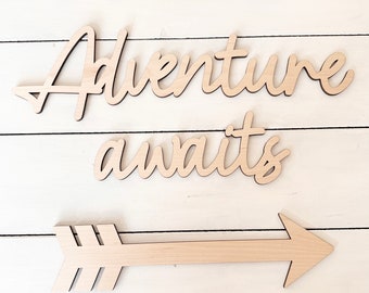 Wooden Lettering ‘Adventure awaits’ Girls Boys Bedroom Nursery Wall Decor Art Feature Play Room Neutral