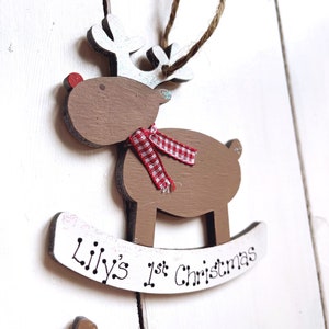 Reindeer Christmas Tree Decoration Personalised Perfect Baby's 1st Xmas or Childs Name 9cm Santa Keepsake image 1