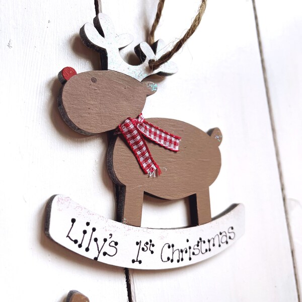 Reindeer Christmas Tree Decoration Personalised Perfect Baby's 1st Xmas or Childs Name 9cm Santa Keepsake
