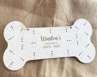 Dog Bone Christmas Advent Calendar  Decoration Personalised White Wood  2023 Secret Santa Keepsake Gift Countdown Treat Paw