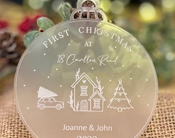 Personalised New Home Frosted  Christmas Decoration Xmas Bauble Handmade Vintage Street scene  Design 2023 Family Secret Santa Keepsake Gift