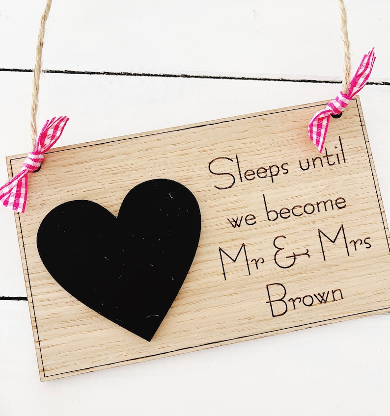Oak Wedding Countdown Plaque Sign Personalised Chalkboard Mr & Mrs Engagement Gift image 6