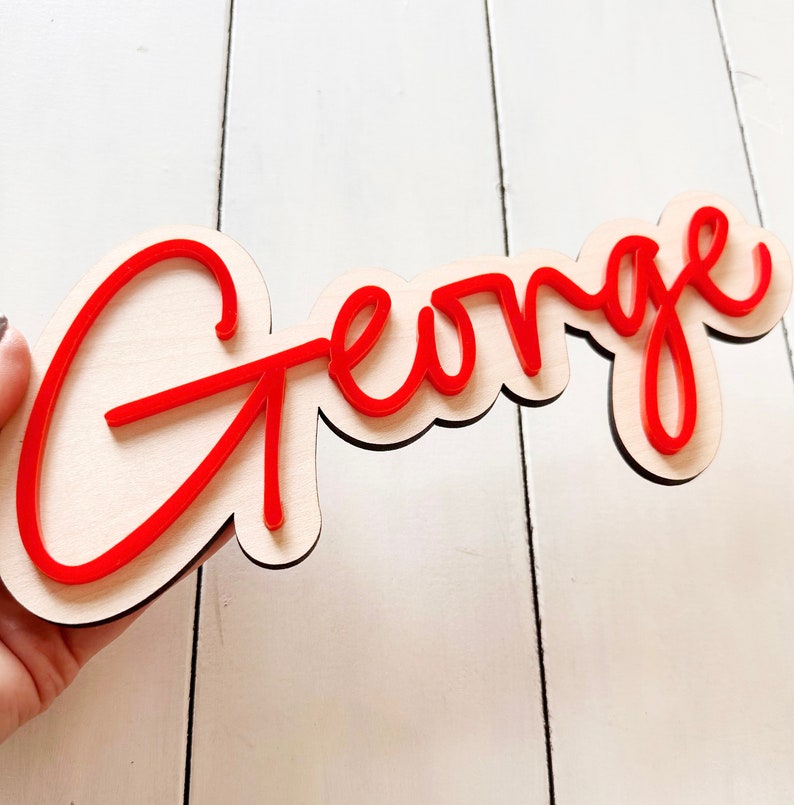 Wooden Double Layered Personalised Name Wood Sign Acrylic Children’s ...