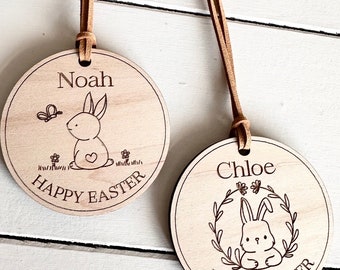 Personalised Easter Wood Decoration Name Gift Tags Tag Bunny Rabit Basket Egg Hunt Present Children’s Wooden Laser Engraved