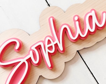 Wooden Triple Layered Personalised Name Wood Sign Acrylic Children’s Door Plaque Nursery Playroom Kids