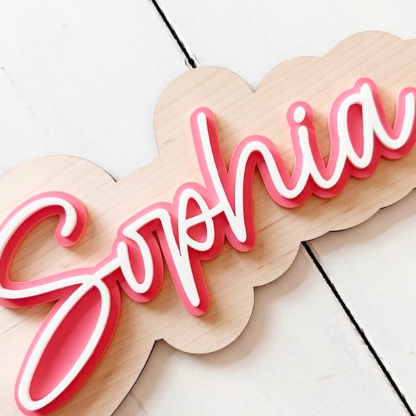 Wooden Triple Layered Personalised Name Wood Sign Acrylic Children’s Door Plaque Nursery Playroom Kids