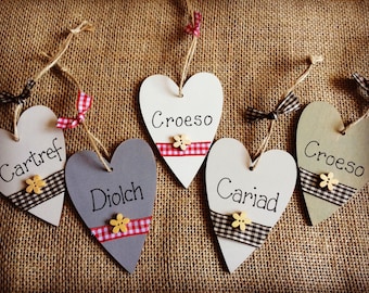 Wooden Welsh decorative gift hearts shabby chic thank you gifts