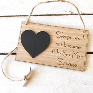 Oak Wedding Countdown Plaque Sign Personalised Chalkboard Mr & Mrs Engagement Gift image 1