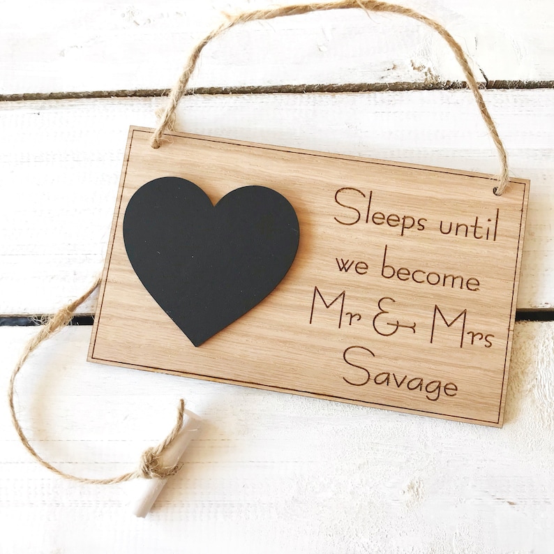 Oak Wedding Countdown Plaque Sign Personalised Chalkboard Mr & Mrs Engagement Gift 