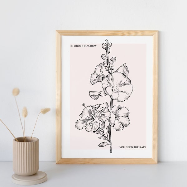 Flower Market Print, Blush Pink, Beige, 1 Piece, Hibiscus Flower, Inspirational Quote