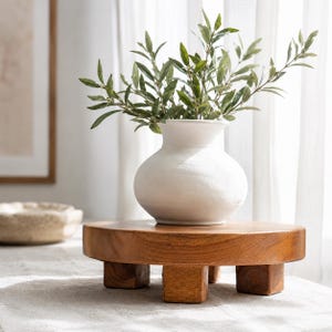 Handmade Teak Wood Riser, 9Inch Footed Display Stand, Bathroom Soap Candle Vase Holder