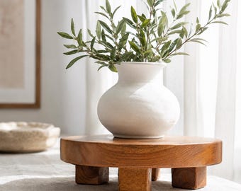Handmade Teak Wood Riser, 9Inch Footed Display Stand, Bathroom Soap Candle Vase Holder