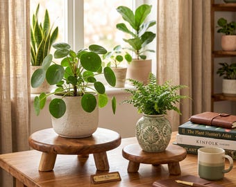 Handcrafted Solid Teak Wood Plant Stand, Rustic Farmhouse Pedestal (9" or 12")