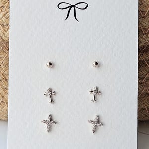 Set of 3 pairs dainty earrings , tiny cross stud earrings, gift earrings sets, multi set earrings