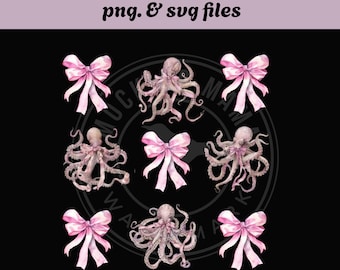 Png svg  Octopus Cherry svg bow Octopuspng Pink Bow Aesthetic Ribbon Girlie Social Club Balletcore Coquette pink ribbon