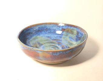 Unique Swirling Bowl Brown + Blue ~ Handmade Pottery ~