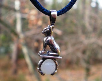 Sterling Silver Cat Pendant With Moonstone