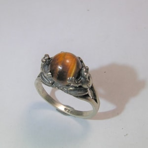 Frog Ring with Tiger Eye and Sterling Silver