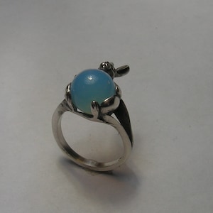 Rabbit Ring with Opalite in Sterling Silver