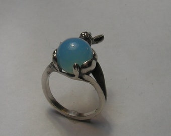 Rabbit Ring with Opalite in Sterling Silver