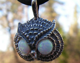 Owl Pendant With Opal Eyes In Sterling Silver