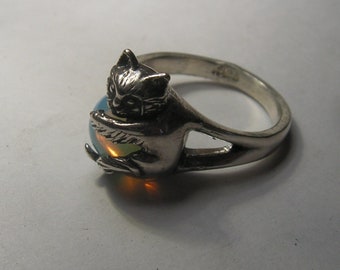 Kitten Ring with Opalite and Sterling Silver